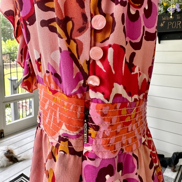 TORY BURCH, WOMENS SILK DRESS. PINK GRAPEFRUIT, WILDFLOWER DRESS. SIZE 4 - Picture 10 of 16